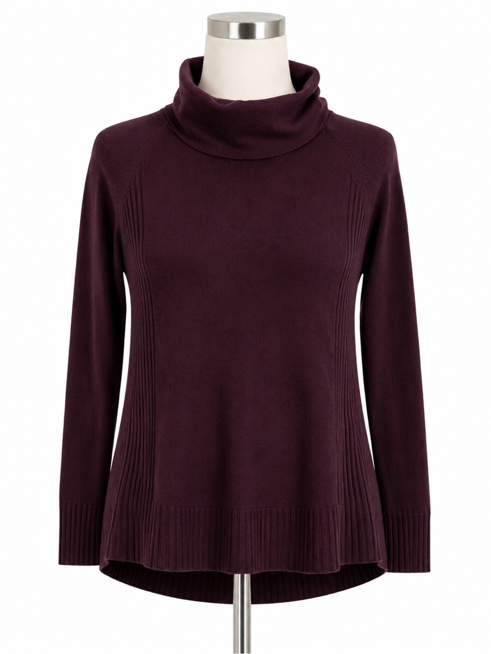LOFT Deep Plum Cowl Neck Sweater | Size Small | Ribbed Knit Pullover